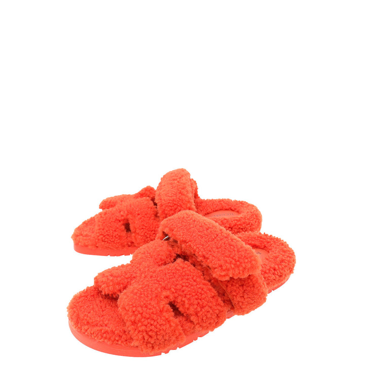 Hermes Orange Woolskin Chypre Sandal 37