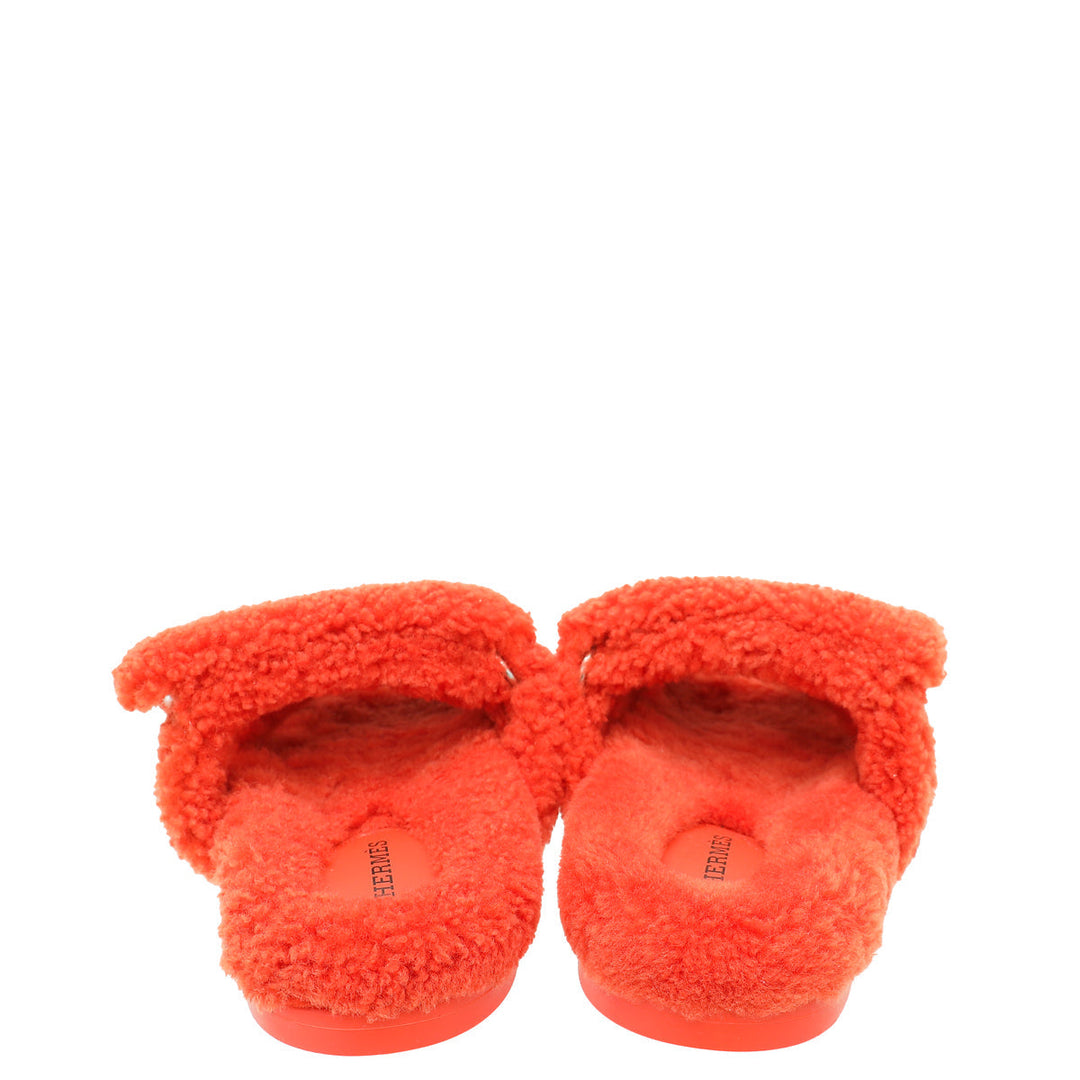 Top quality Hermes Orange Woolskin Chypre Sandal 37