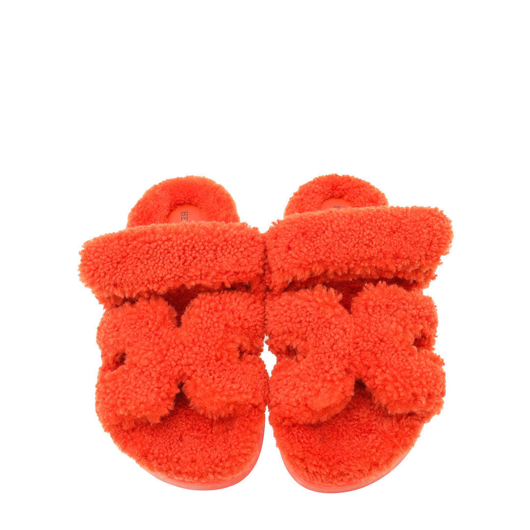 Top quality Hermes Orange Woolskin Chypre Sandal 37