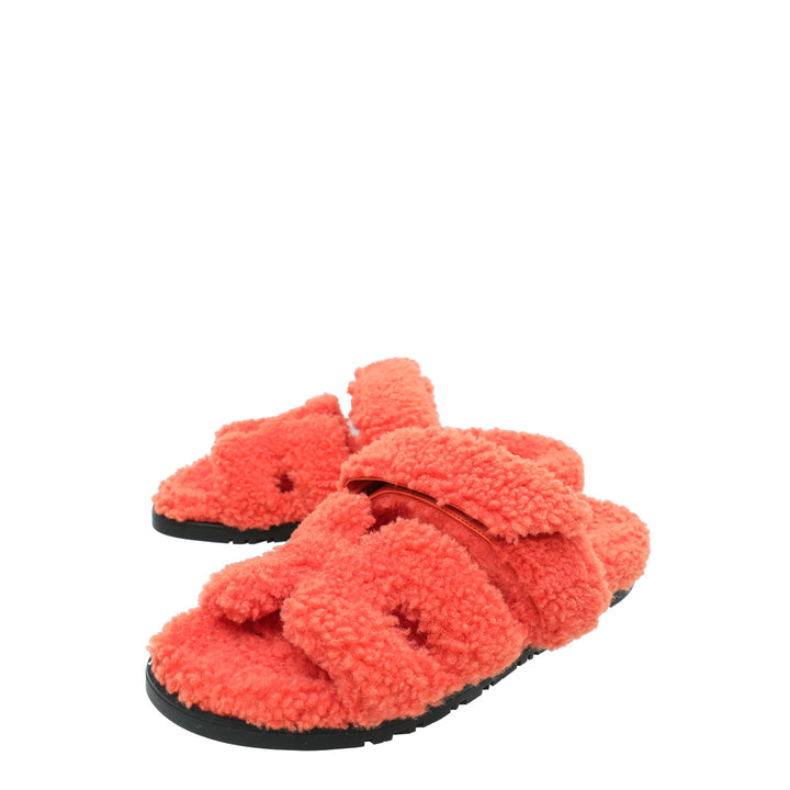 Hermes Orange Woolskin Chypre Sandal 37