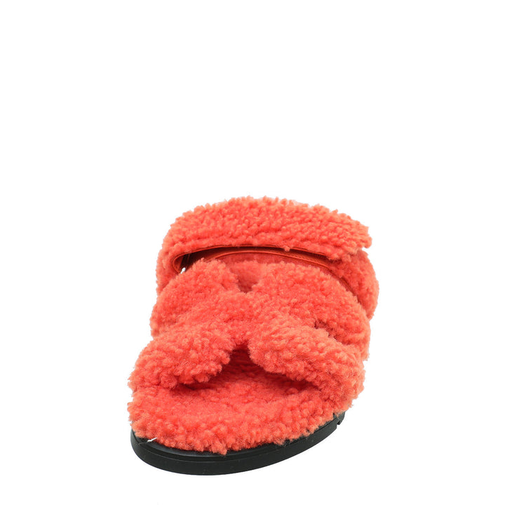 Top quality Hermes Orange Woolskin Chypre Sandal 37