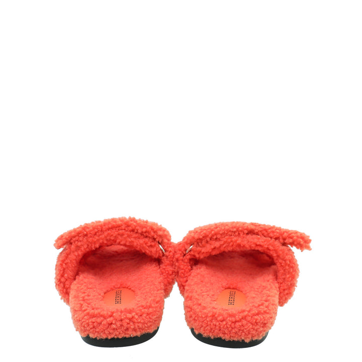 Hermes Orange Woolskin Chypre Sandal 37