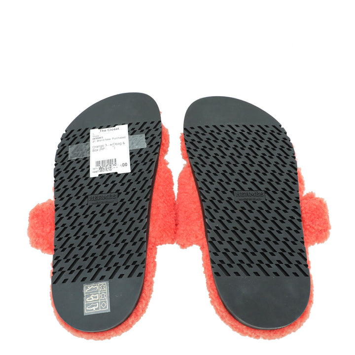 Top quality Hermes Orange Woolskin Chypre Sandal 37