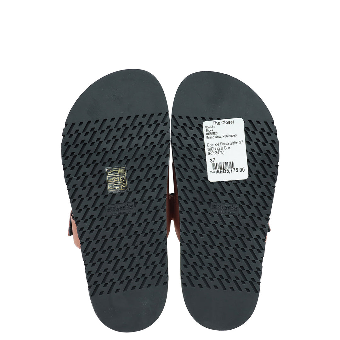 Top quality Hermes Bois De Rose Satin Chypre Sandals 37