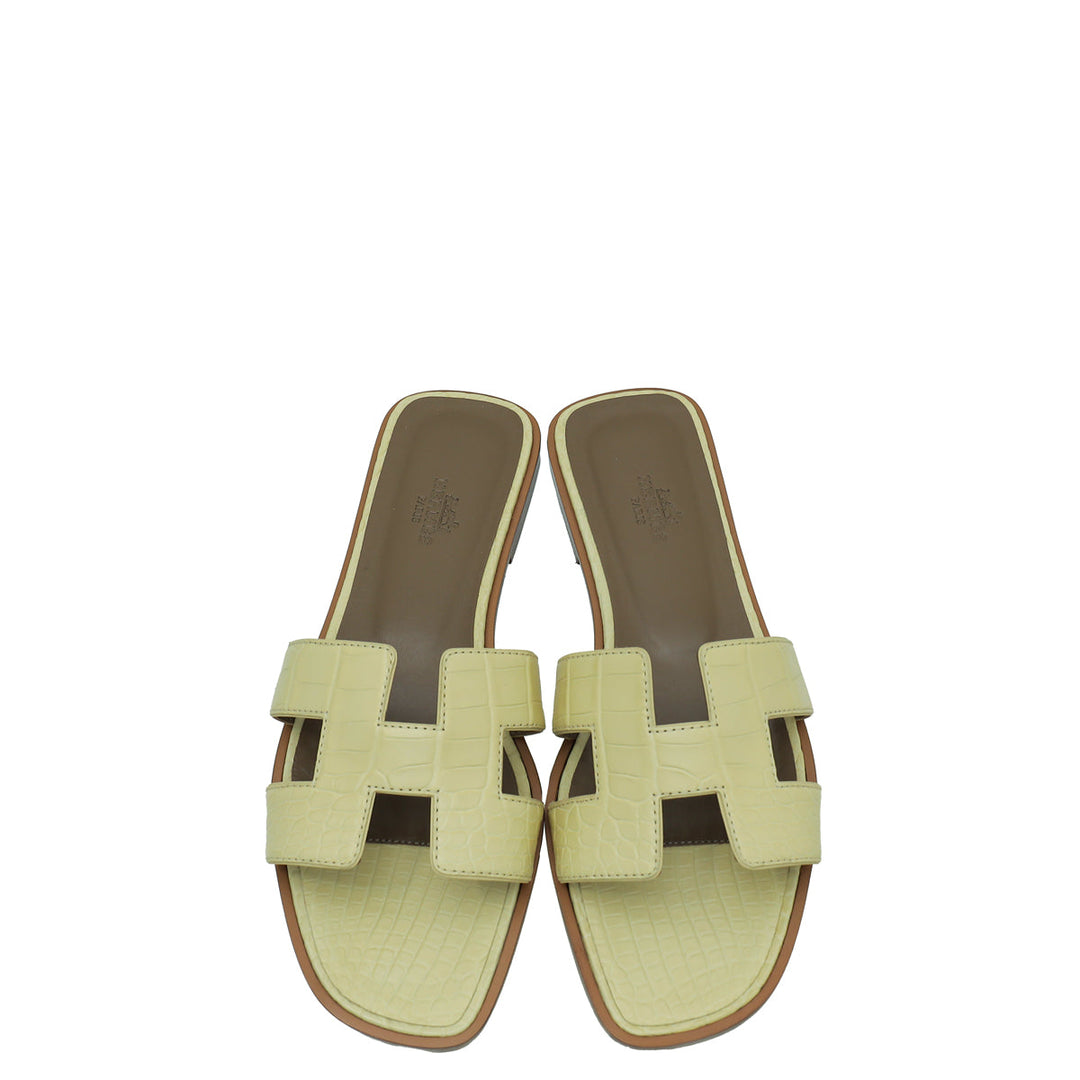 Top quality Hermes Vanille Matte Alligator Oran Sandal 38
