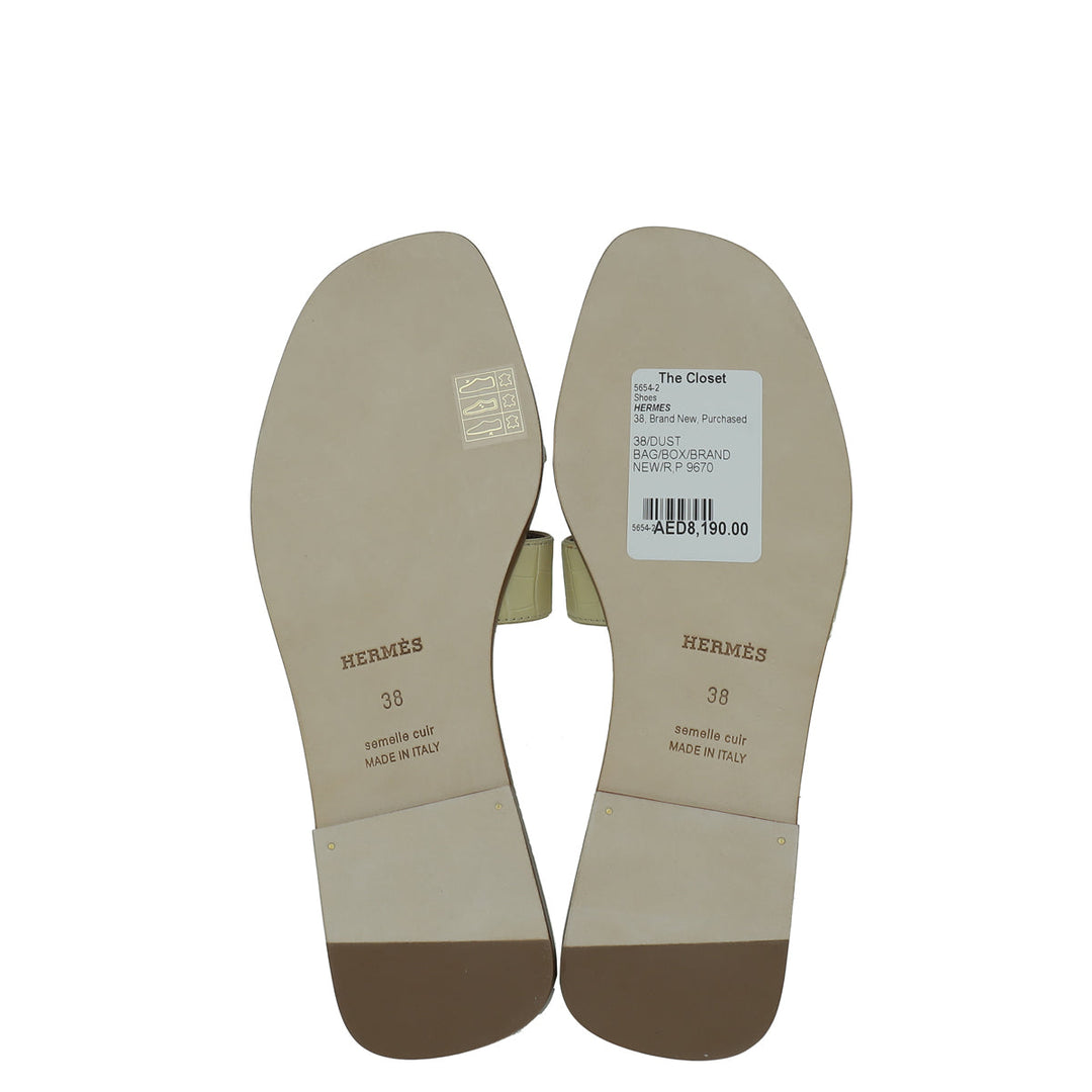 Top quality Hermes Vanille Matte Alligator Oran Sandal 38