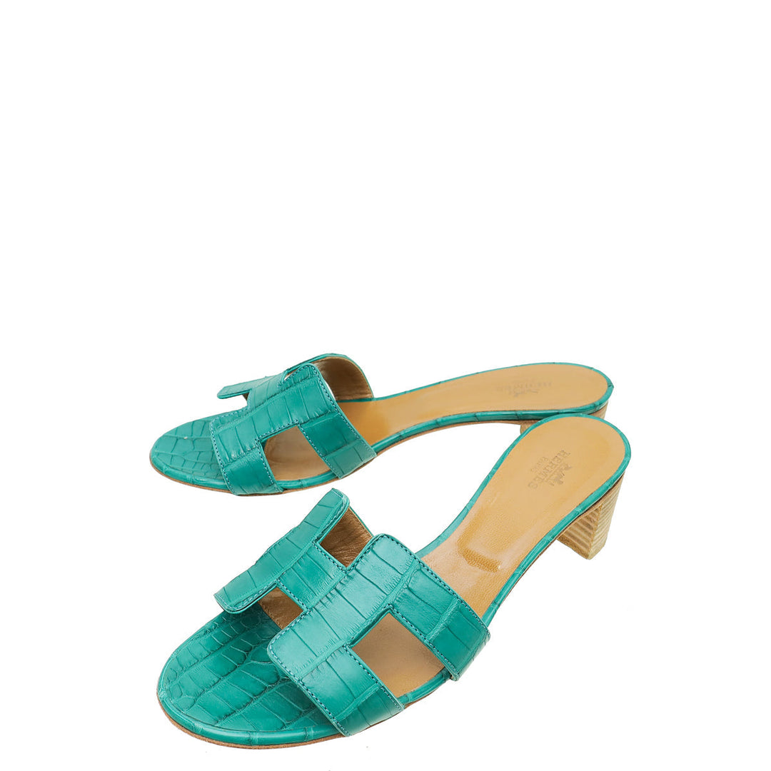 Top quality Hermes Vert Jade Matte Alligator Oasis Sandal 37.5
