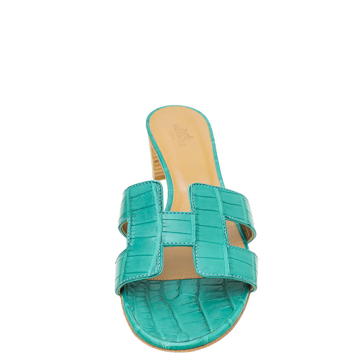 Top quality Hermes Vert Jade Matte Alligator Oasis Sandal 37.5