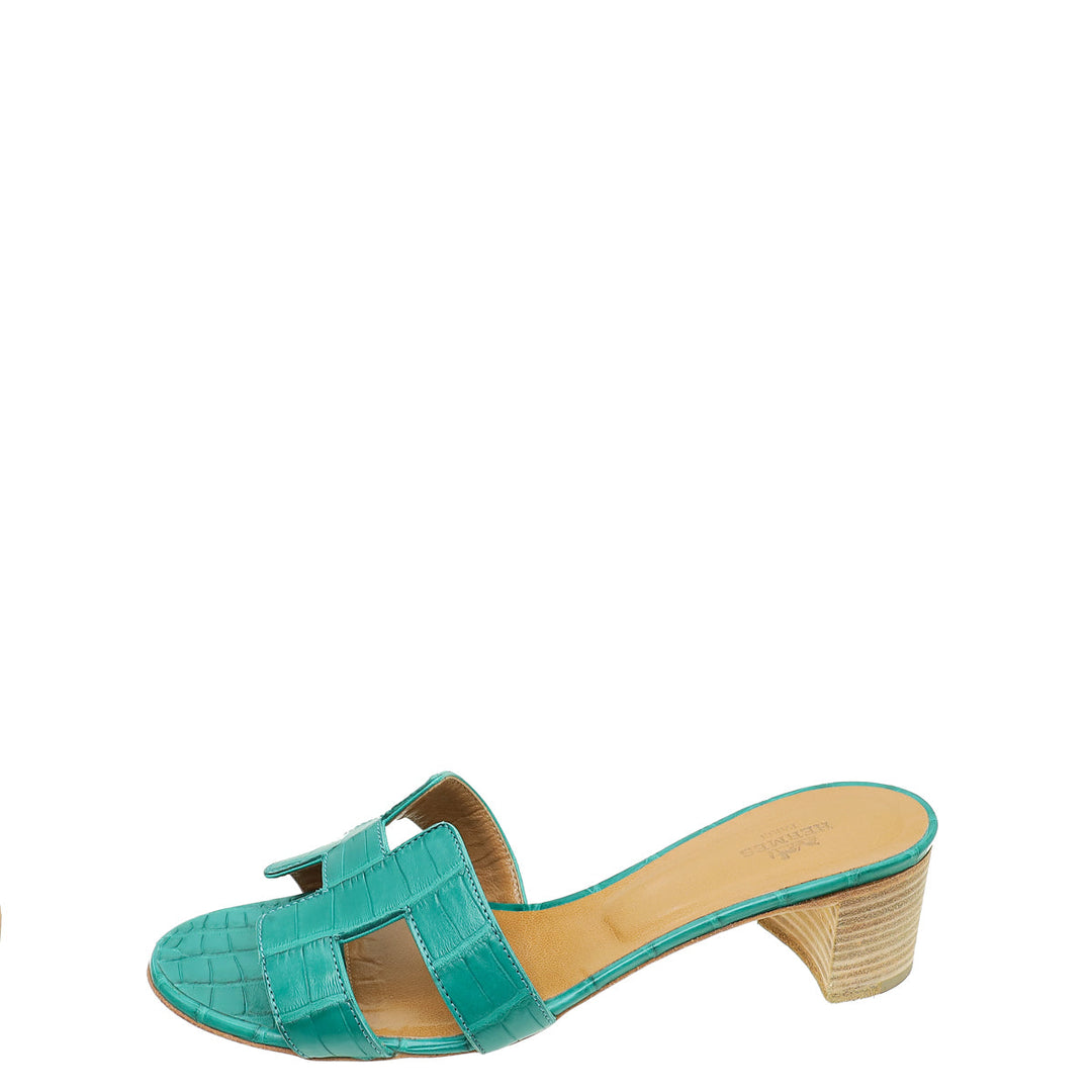 Top quality Hermes Vert Jade Matte Alligator Oasis Sandal 37.5
