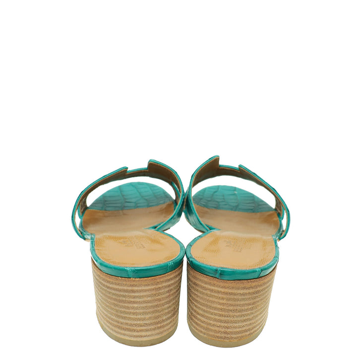 Top quality Hermes Vert Jade Matte Alligator Oasis Sandal 37.5