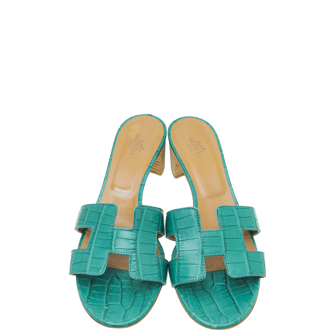 Top quality Hermes Vert Jade Matte Alligator Oasis Sandal 37.5