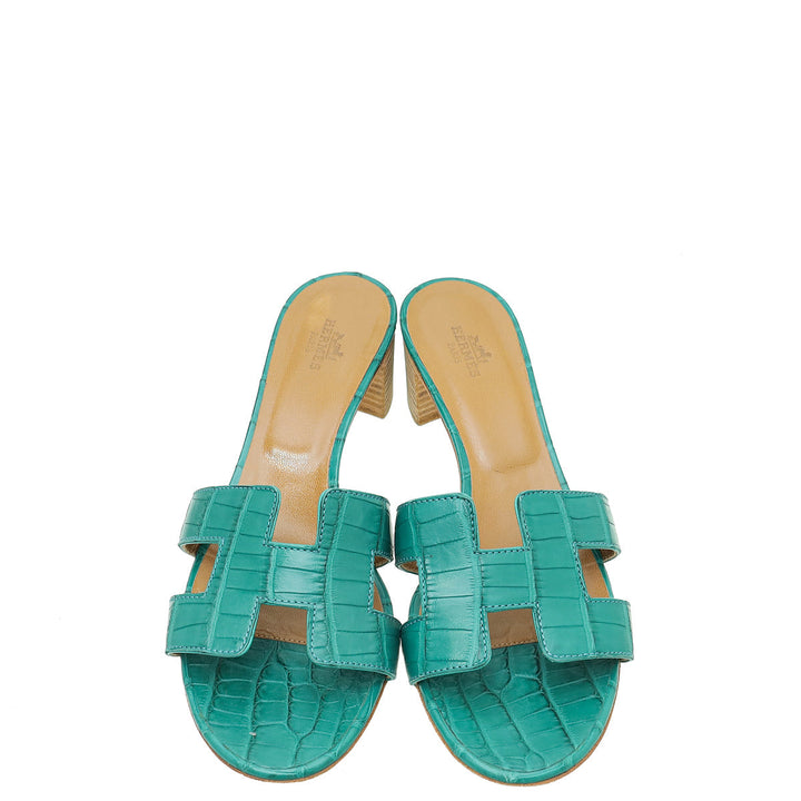 Top quality Hermes Vert Jade Matte Alligator Oasis Sandal 37.5
