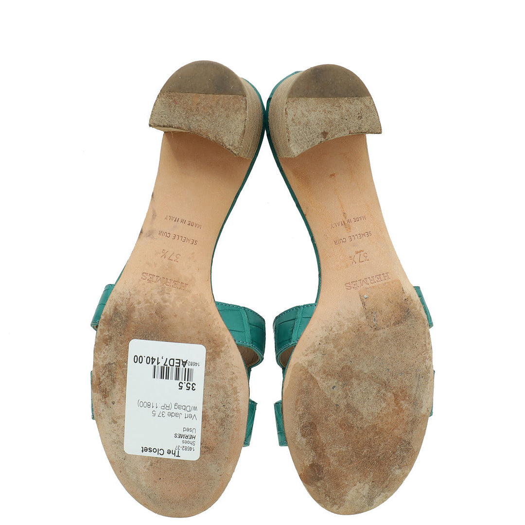 Top quality Hermes Vert Jade Matte Alligator Oasis Sandal 37.5