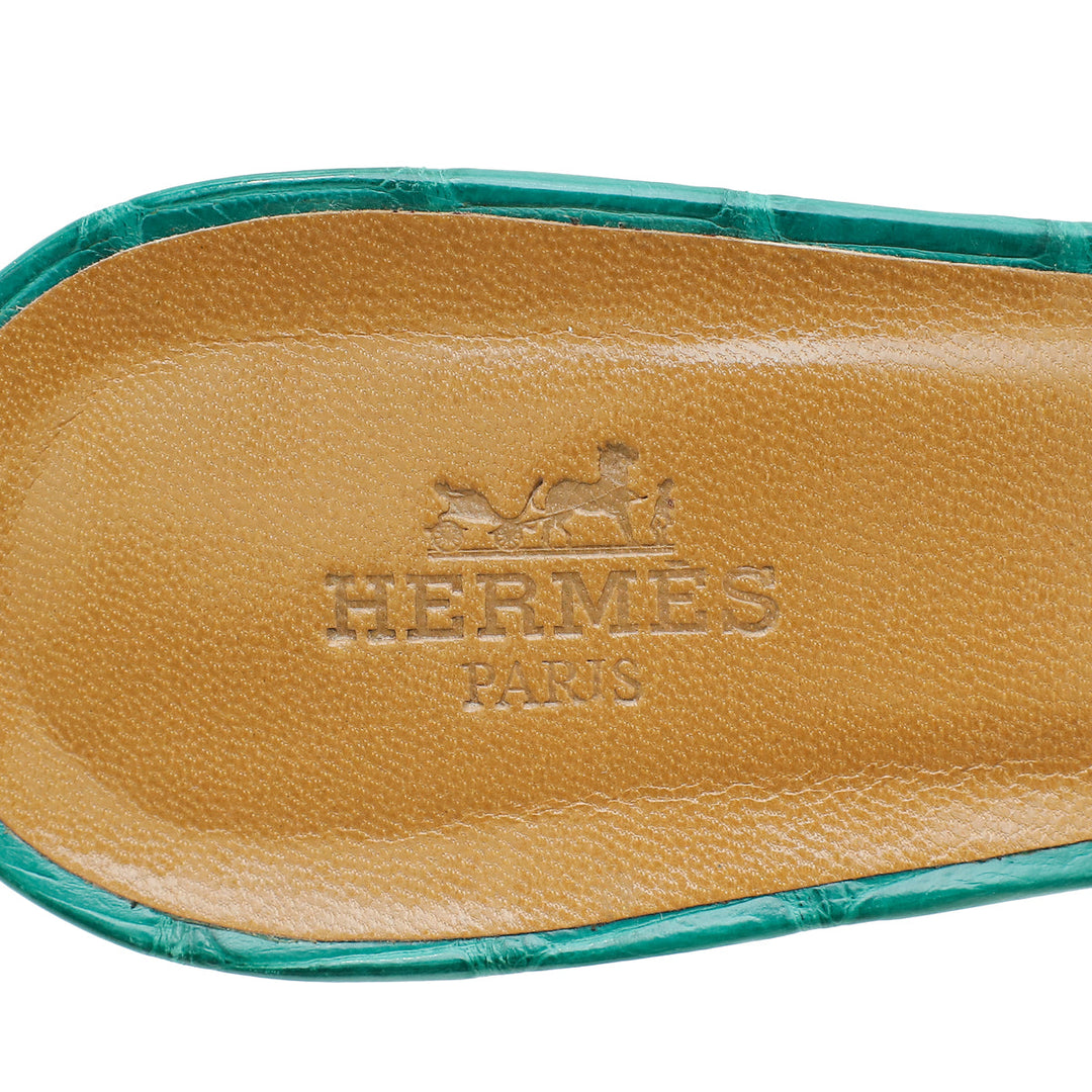 Top quality Hermes Vert Jade Matte Alligator Oasis Sandal 37.5