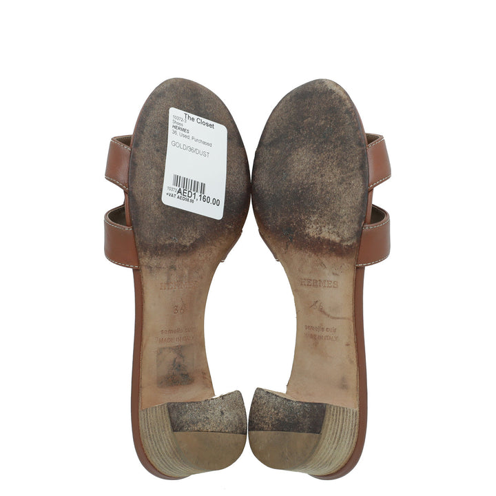 Hermes Gold Oasis Sandal 36