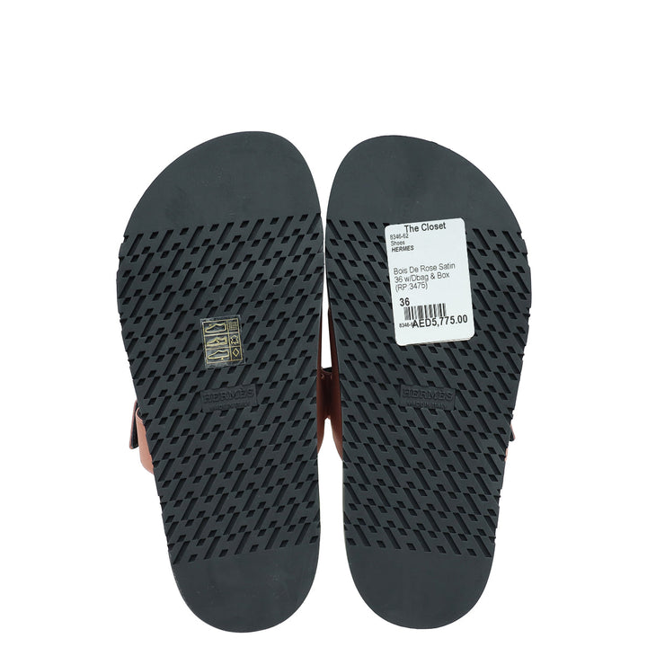 Hermes Bois De Rose Satin Chypre Sandals 36