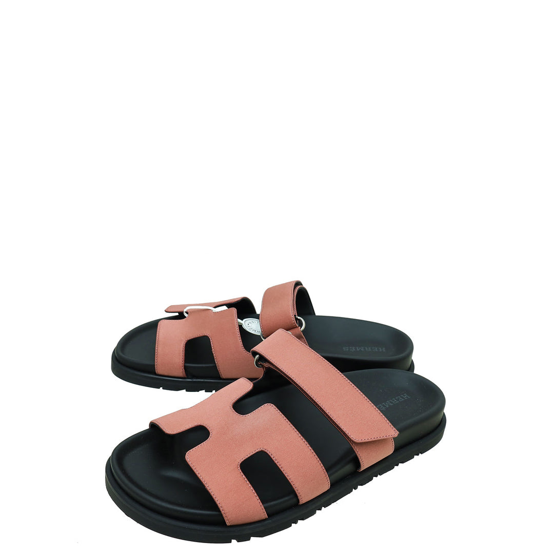Hermes Bois De Rose Satin Chypre Sandals 37
