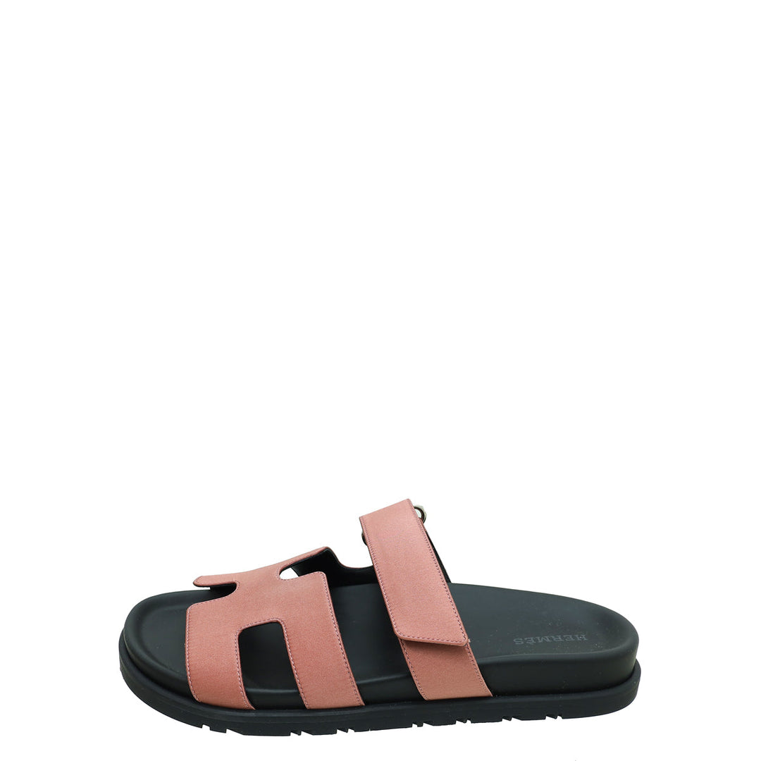 Hermes Bois De Rose Satin Chypre Sandals 37