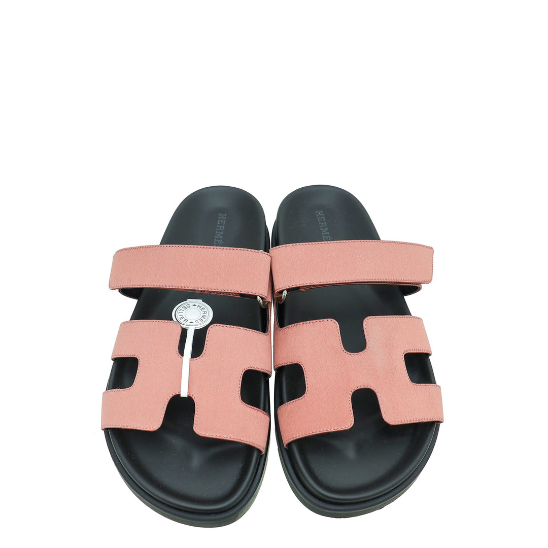 Hermes Bois De Rose Satin Chypre Sandals 37