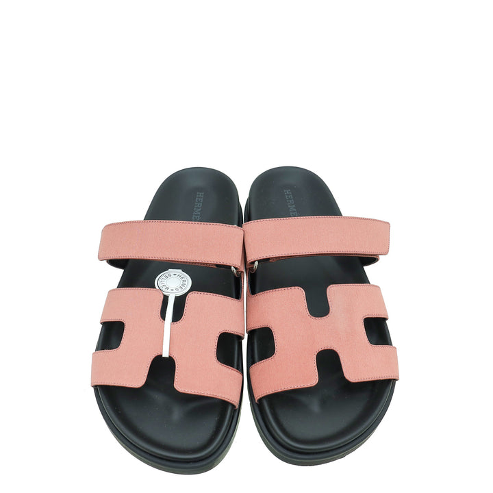 Hermes Bois De Rose Satin Chypre Sandals 37