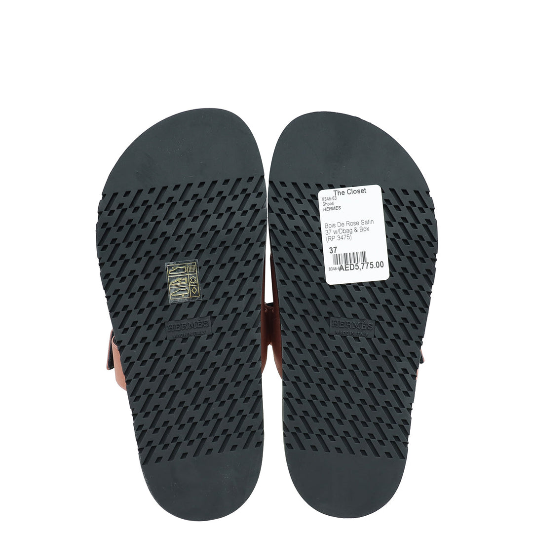 Hermes Bois De Rose Satin Chypre Sandals 37