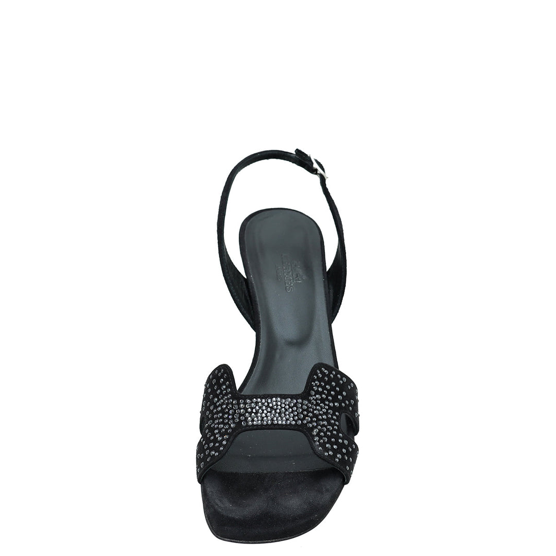 Top quality Hermes Noir Suede Goatskin Eternite 80 Rhinestone Details Sandal 38