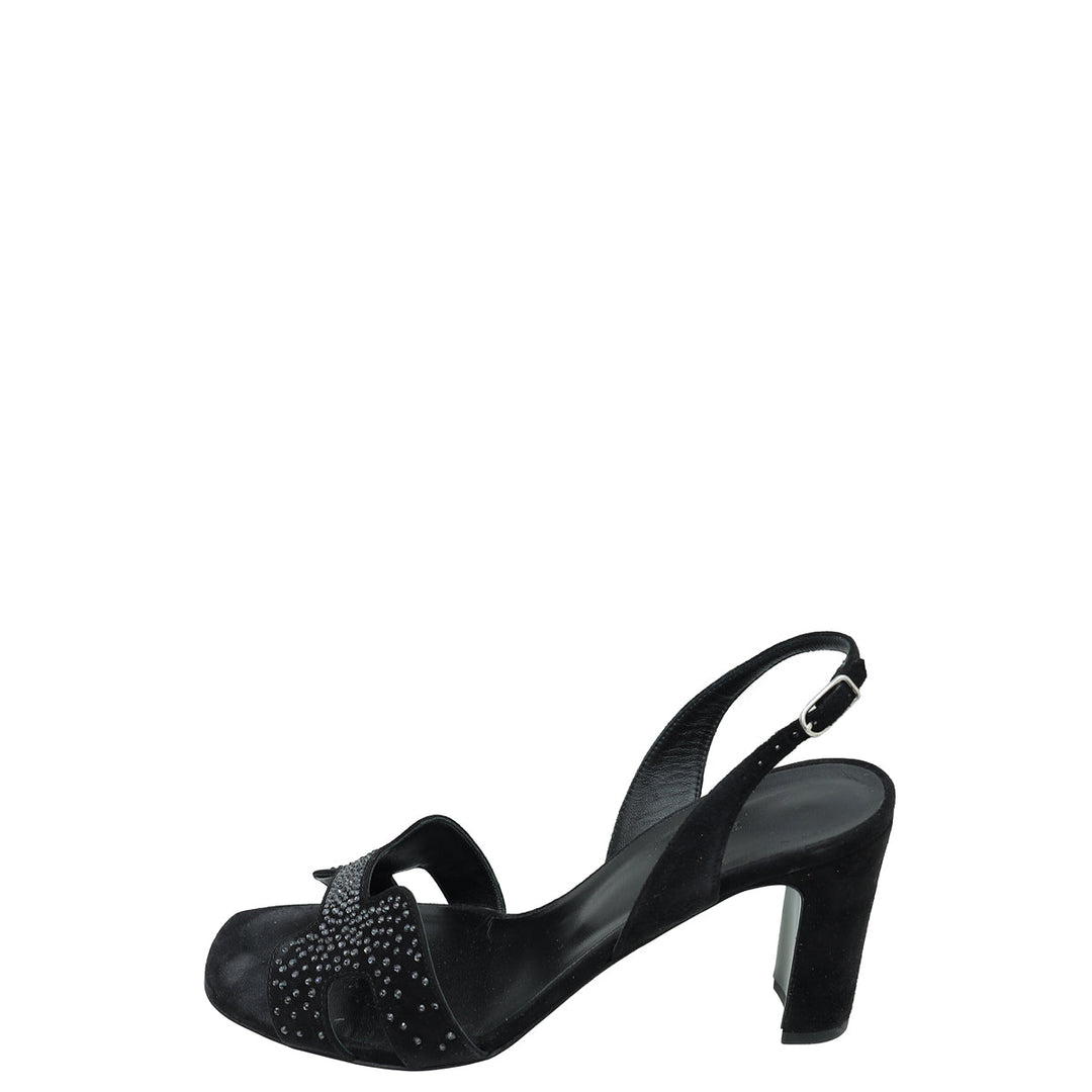 Top quality Hermes Noir Suede Goatskin Eternite 80 Rhinestone Details Sandal 38