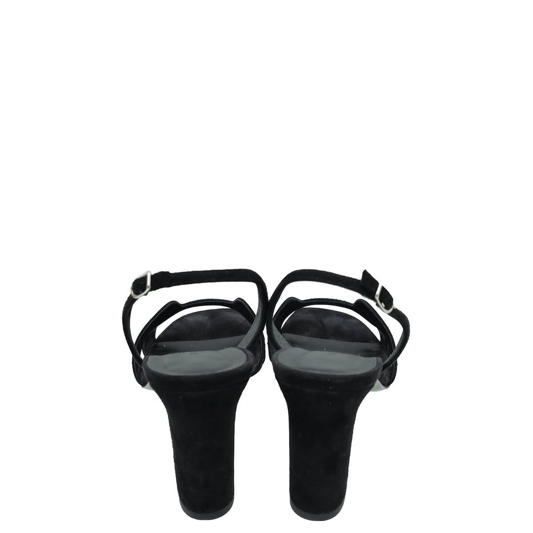 Top quality Hermes Noir Suede Goatskin Eternite 80 Rhinestone Details Sandal 38