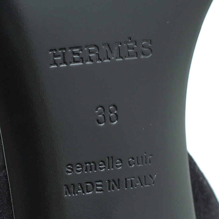 Top quality Hermes Noir Suede Goatskin Eternite 80 Rhinestone Details Sandal 38
