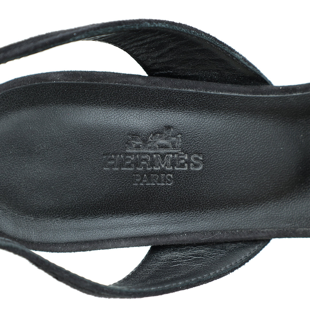 Hermes Noir Suede Goatskin Eternite 80 Rhinestone Details Sandal 38