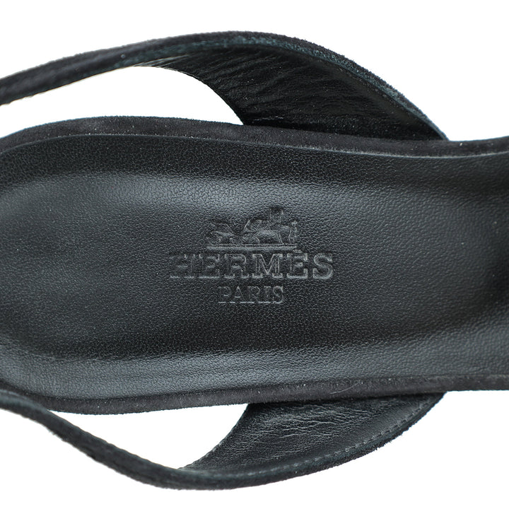 Hermes Noir Suede Goatskin Eternite 80 Rhinestone Details Sandal 38