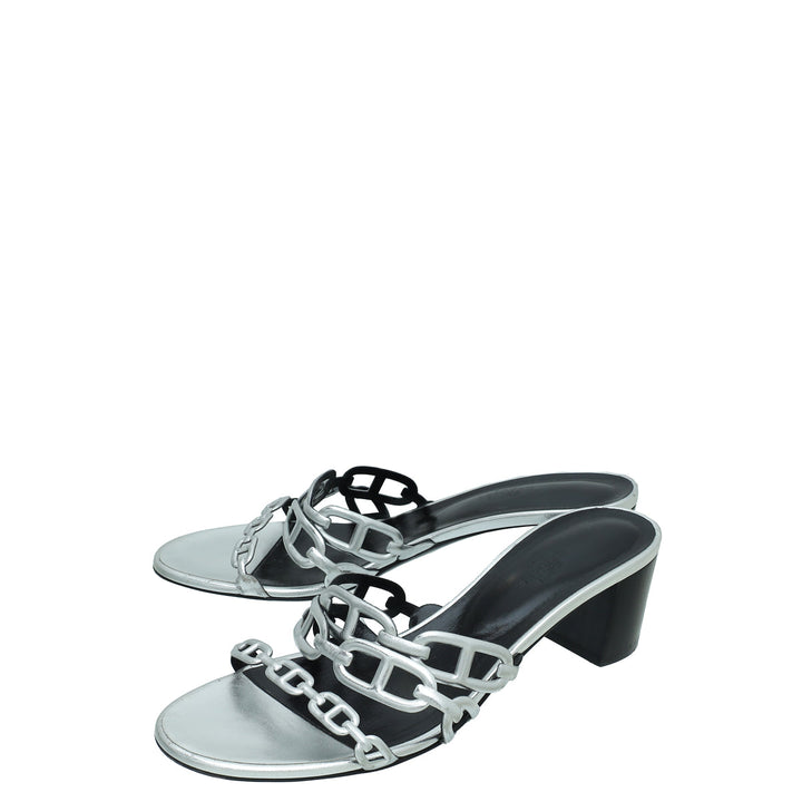 Hermes Gris Argente Tandem Sandal 39