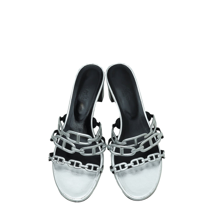 Hermes Gris Argente Tandem Sandal 39