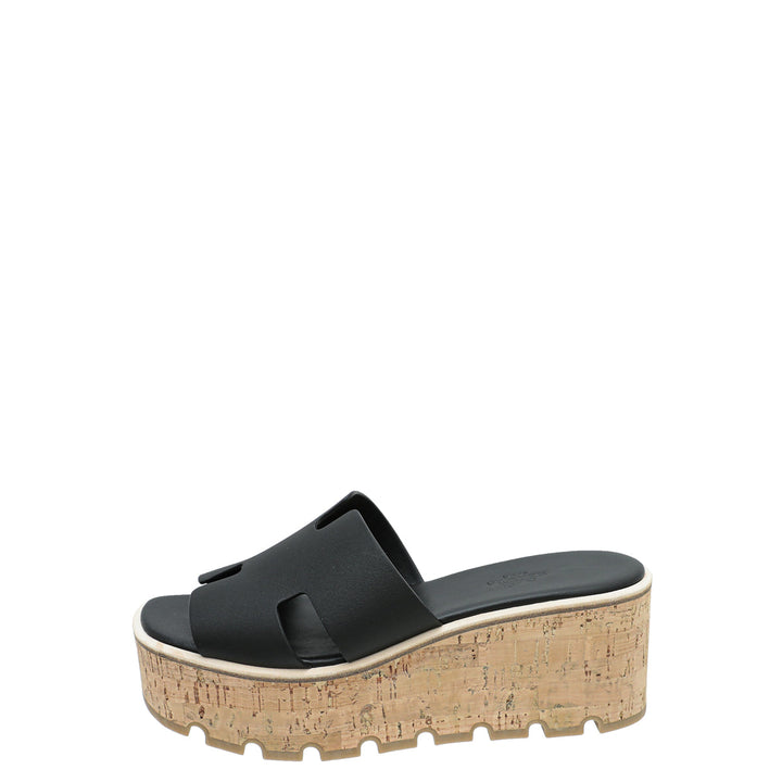 Hermes Noir Eze 30 Cork Sandal 38