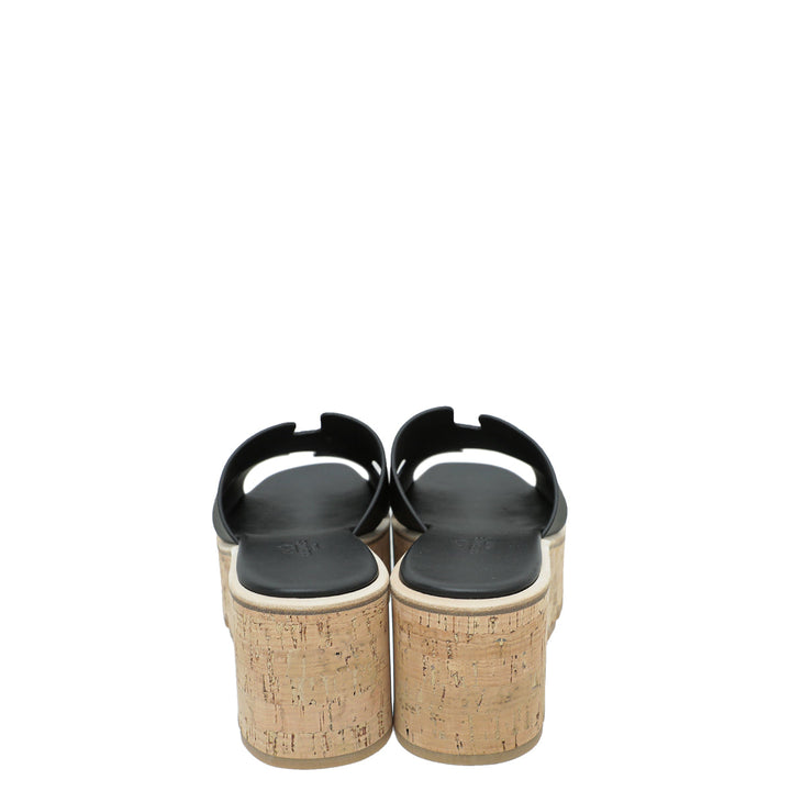 Hermes Noir Eze 30 Cork Sandal 38