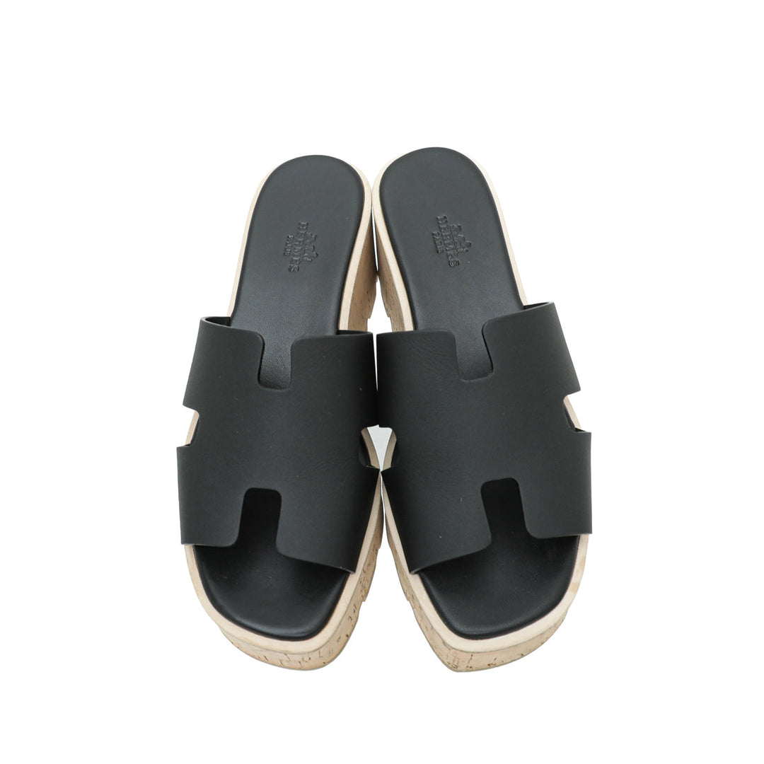 Hermes Noir Eze 30 Cork Sandal 38