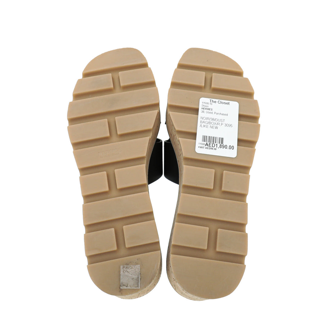 Hermes Noir Eze 30 Cork Sandal 38