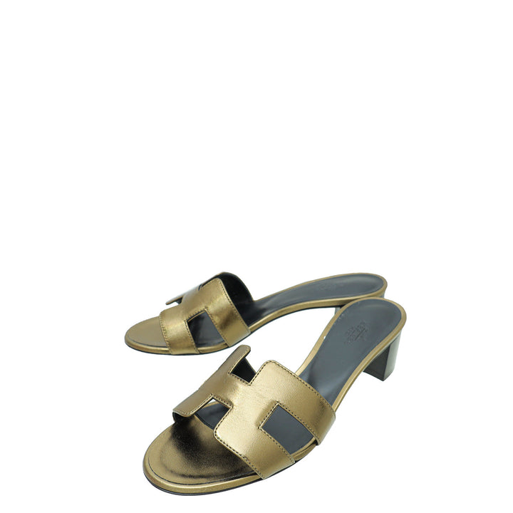 Hermes Olive Oasis Metallic Sandal 36.5