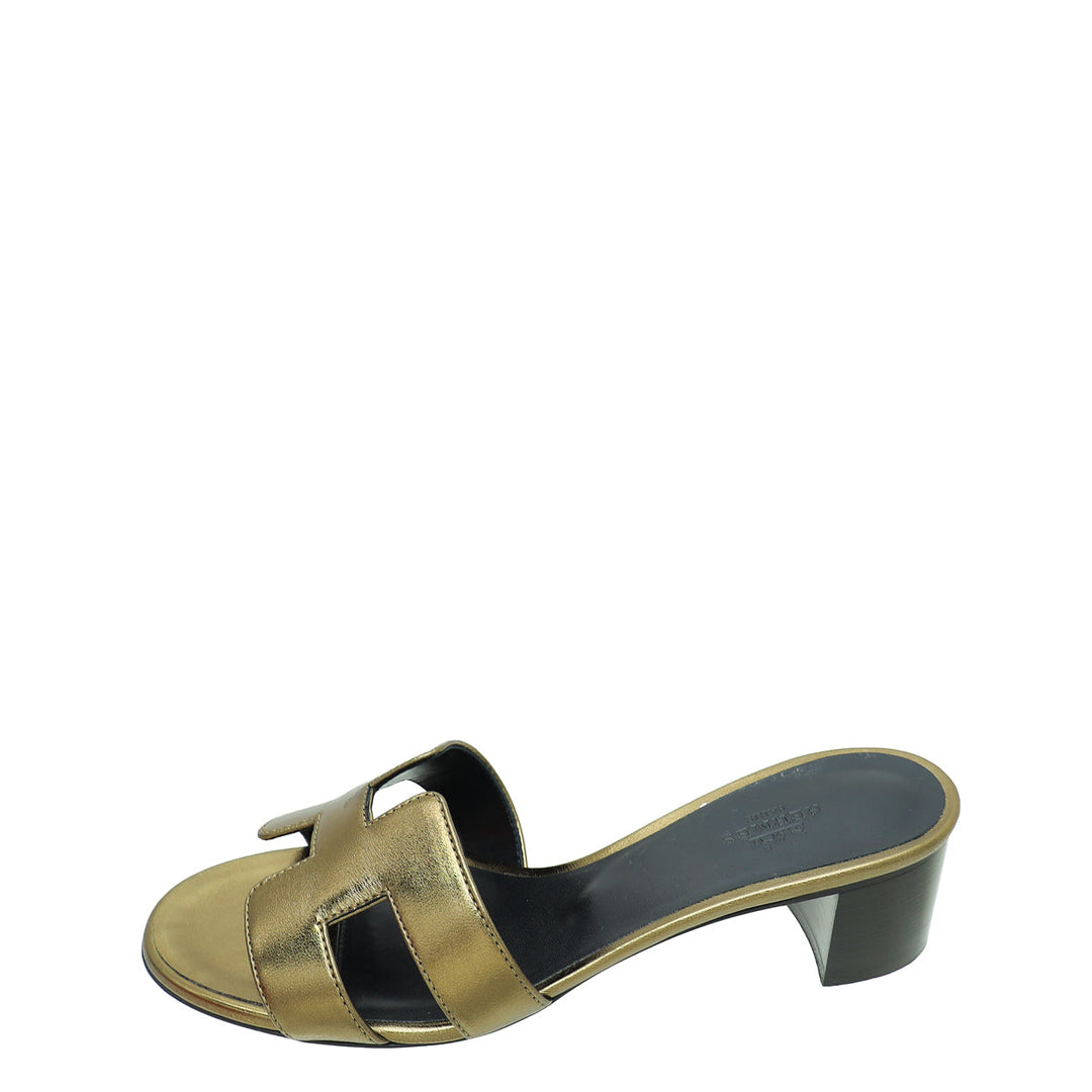 Top quality Hermes Olive Oasis Metallic Sandal 36.5