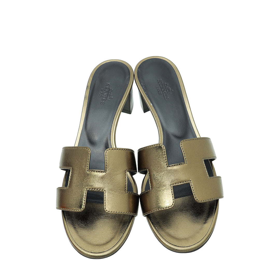 Top quality Hermes Olive Oasis Metallic Sandal 36.5