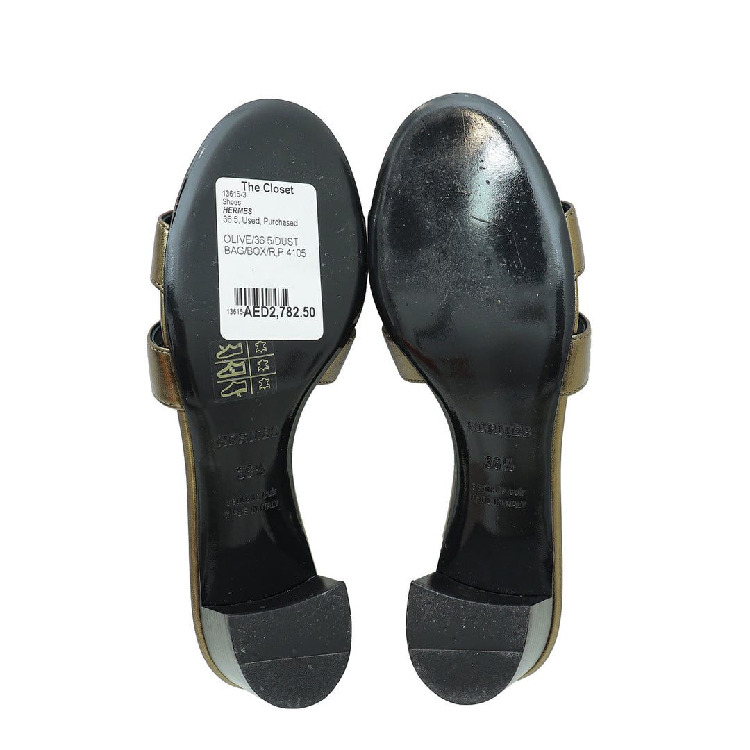 Top quality Hermes Olive Oasis Metallic Sandal 36.5