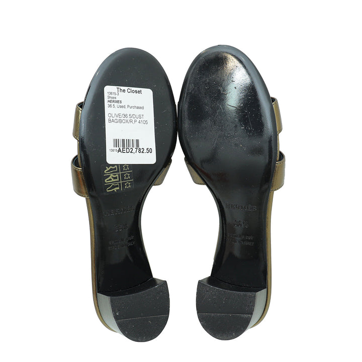 Top quality Hermes Olive Oasis Metallic Sandal 36.5