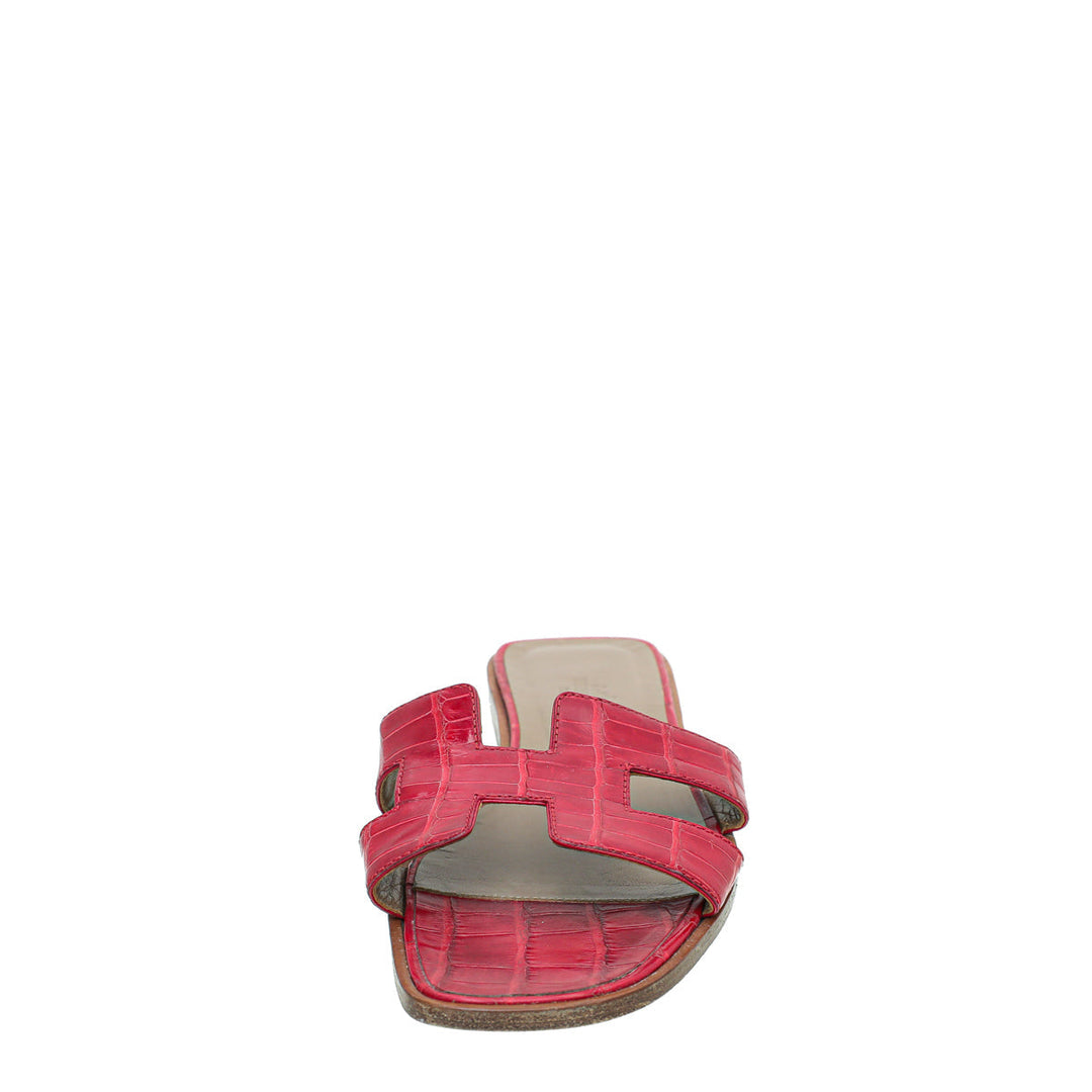 Top quality Hermes Rouge Crocodile Oran Patent Sandal 37