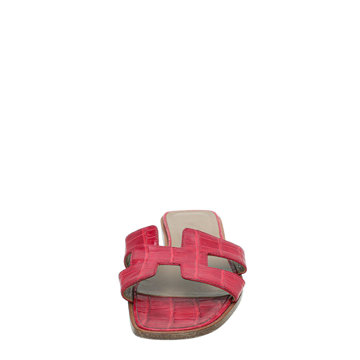 Top quality Hermes Rouge Crocodile Oran Patent Sandal 37