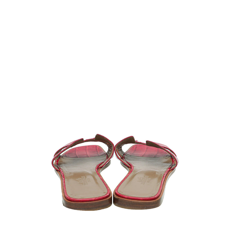 Top quality Hermes Rouge Crocodile Oran Patent Sandal 37