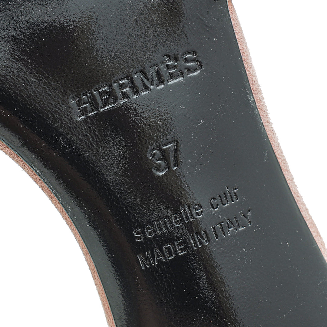 Top quality Hermes Rose Suede Crystal Oasis Sandal 37