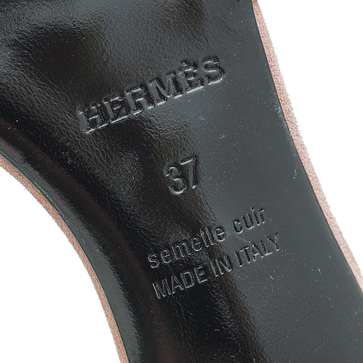 Top quality Hermes Rose Suede Crystal Oasis Sandal 37