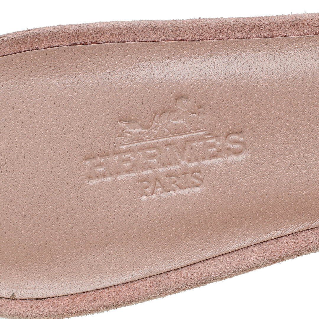 Top quality Hermes Rose Suede Crystal Oasis Sandal 37