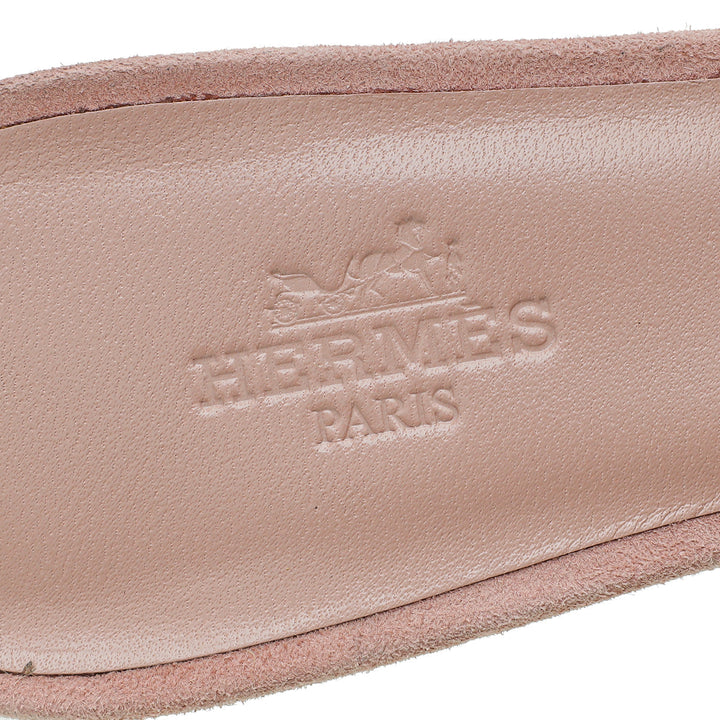 Top quality Hermes Rose Suede Crystal Oasis Sandal 37