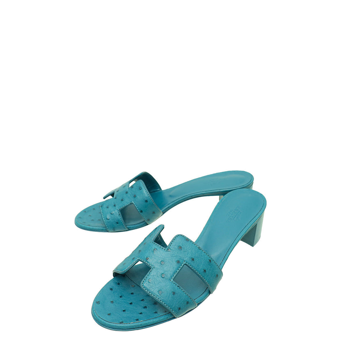 Top quality Hermes Bleu Vif Ostrich Oasis Sandal 37